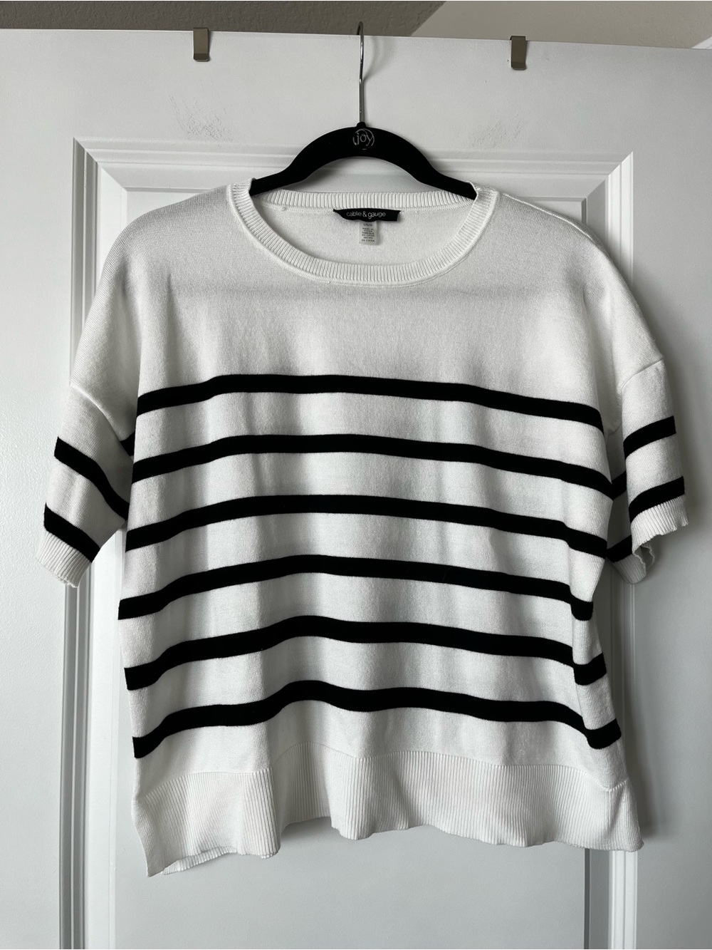 White & Black Striped Short-Sleeve Sweater
